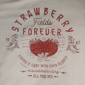 Beatles Strawberry Fields Forever Graphic Tee Cream Beige Women's Plus Size 4XL